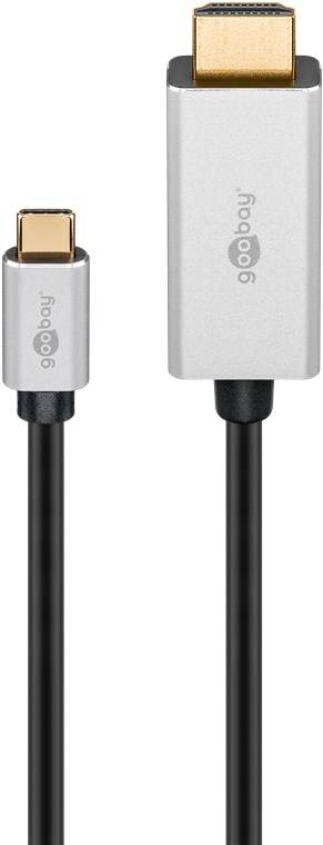 Goobay 60174 Adapterkabel USB-C™ auf HDMI™, 2 m, Silber-schwarz - USB-C™-Stecker > HDMI™-Stecker (Typ A)