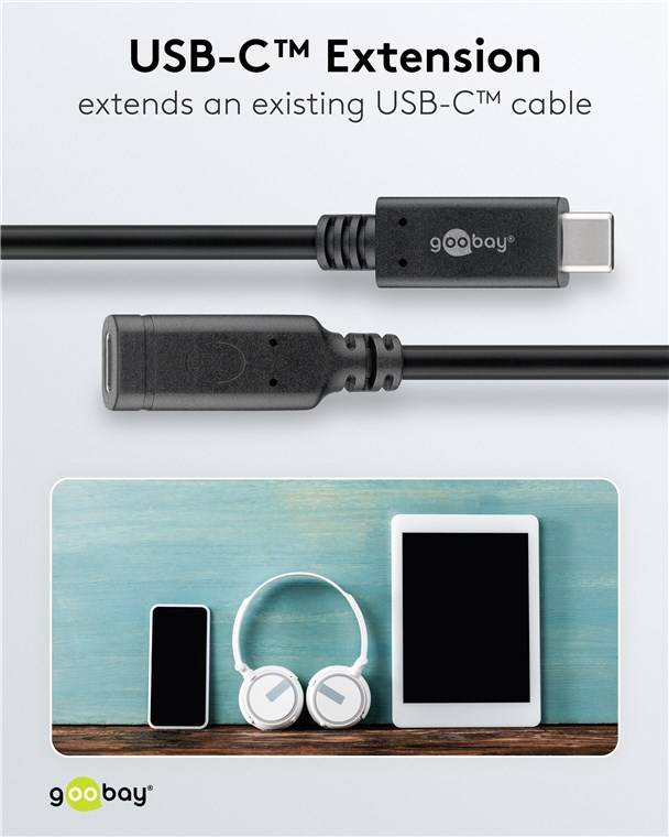 Goobay 61038 USB-C™-Verlängerung USB 3.2 Generation 2, 1 m, schwarz - USB-C™-Stecker > USB-C™-Buchse