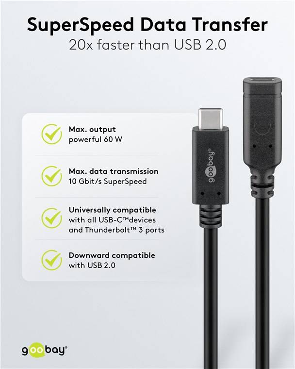 Goobay 61038 USB-C™-Verlängerung USB 3.2 Generation 2, 1 m, schwarz - USB-C™-Stecker > USB-C™-Buchse