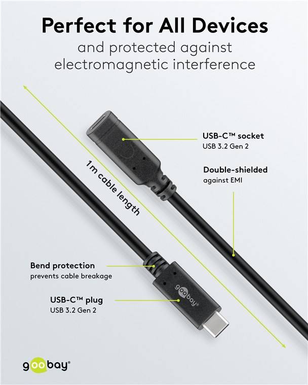 50x Goobay 61038 USB-C™-Verlängerung USB 3.2 Generation 2, 1 m, schwarz - USB-C™-Stecker > USB-C™-Buchse