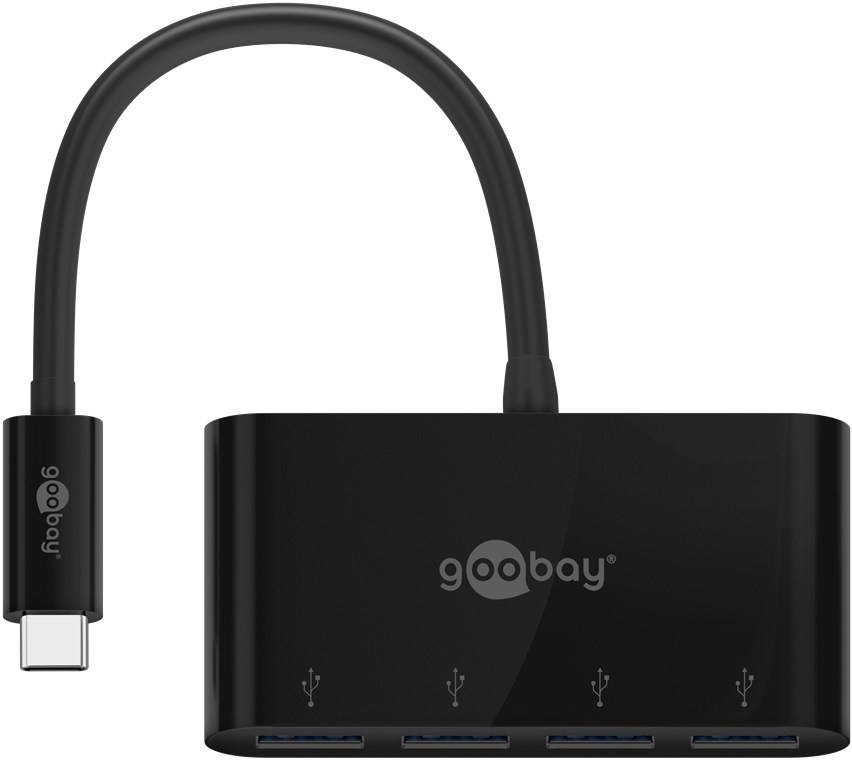 60x Goobay 61073 4-Port USB-C™ Multiport-Adapter, schwarz - erweitert einen USB-C™-Port um vier USB-A-Anschlüsse (USB 3.0)