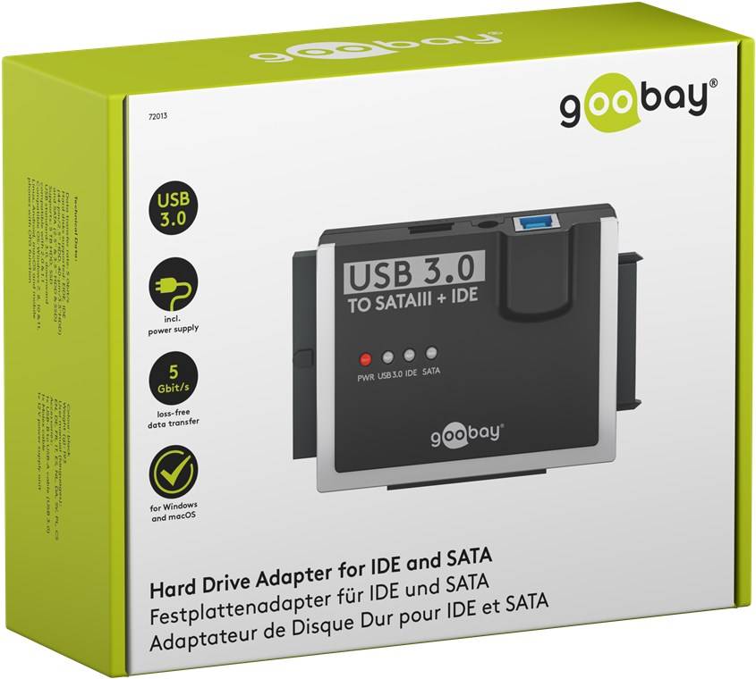 40x Goobay 72013 USB 3.0 Festplattenadapter für IDE und SATA, 1.3 m - Adapter-Set für HDD- und SSD-Festplatten, CD-Laufwerke und DVD-Laufwerke, inkl