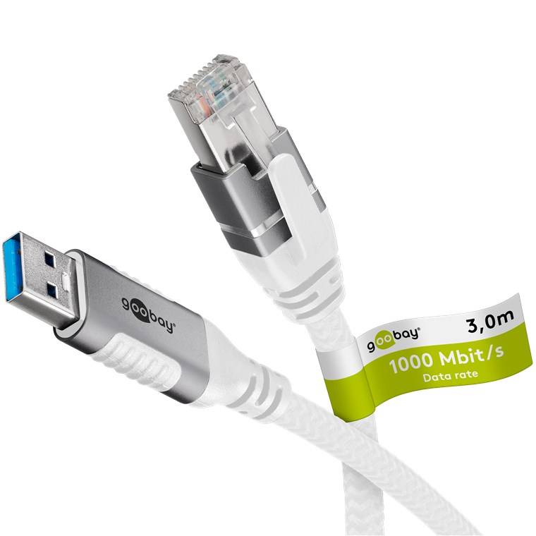 40x Goobay 74160 Ethernet-Kabel USB-A 3.0 auf RJ45, 3 m, 3 m, weiß - verbindet Router, Modem oder Netzwerk-Switch mit dem USB-A-Port von Laptop