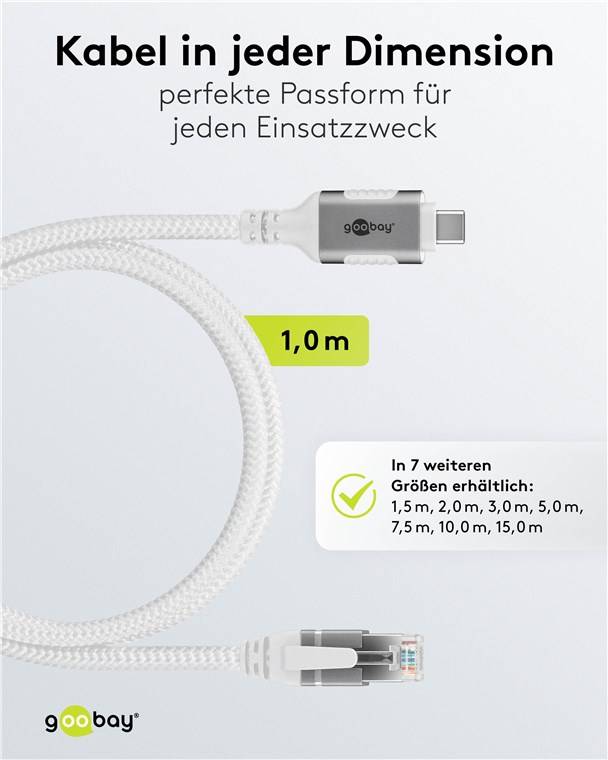 50x Goobay 74165 Ethernet-Kabel USB-C™ 3.1 auf RJ45, 1 m, 1 m, weiß - verbindet Router, Modem oder Netzwerk-Switch mit dem USB-C™-Port von Laptop