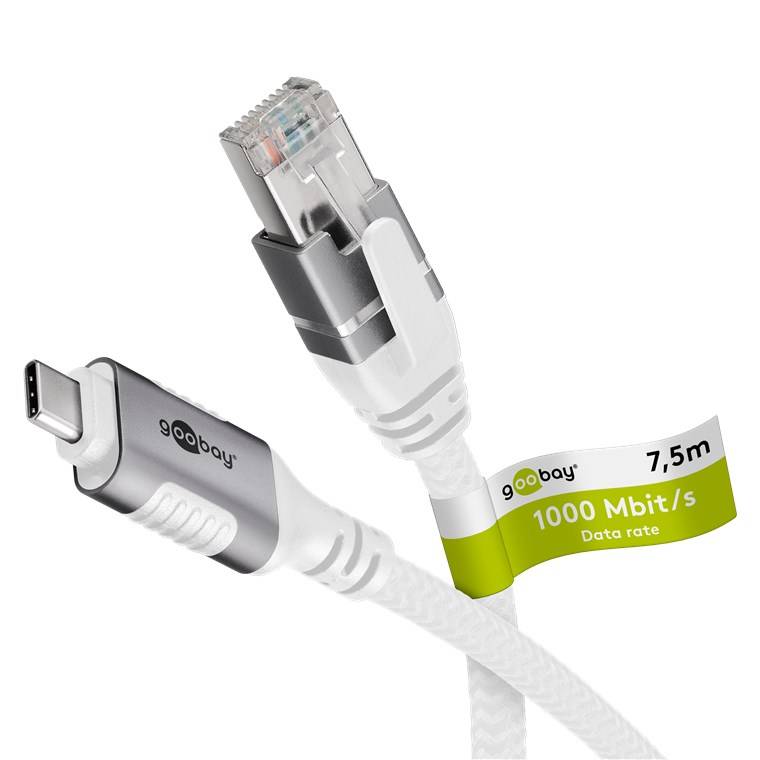 25x Goobay 74179 Ethernet-Kabel USB-C™ 3.1 auf RJ45, 7,5 m, 7.5 m, weiß - verbindet Router, Modem oder Netzwerk-Switch mit dem USB-C™-Port von La