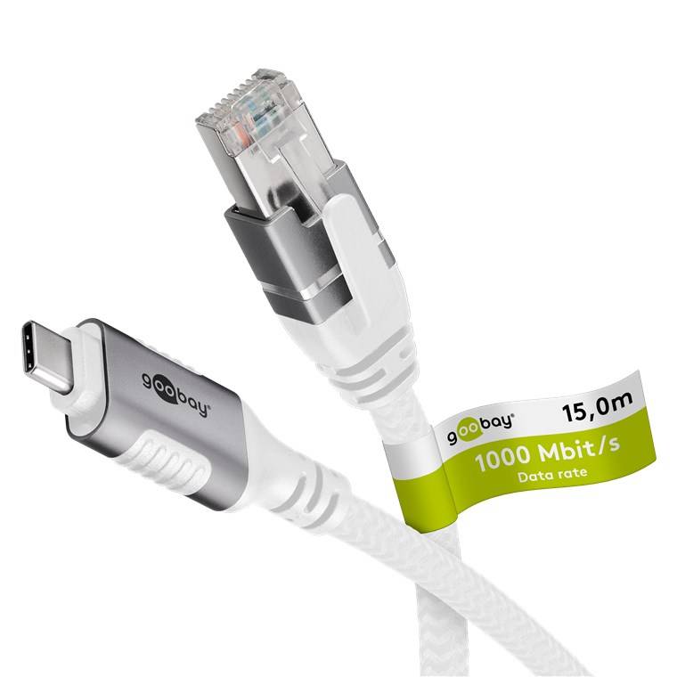Goobay 74181 Ethernet-Kabel USB-C™ 3.1 auf RJ45, 15 m, 15 m, weiß - verbindet Router, Modem oder Netzwerk-Switch mit dem USB-C™-Port von Laptop,