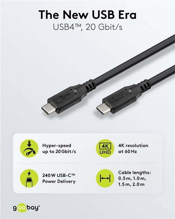 250x Goobay 74186 USB-C™-Kabel, USB4™, 240 W, 20 Gbit/s, Power Delivery, 0,5 m, 0.5 m, schwarz - USB-C™-Stecker > USB-C™-Stecker