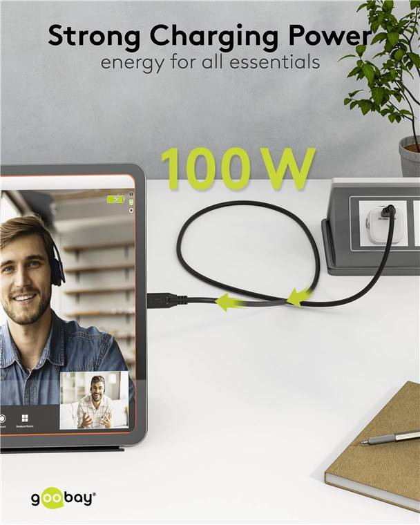 Goobay 74201 USB-C™-Kabel, USB 3.2, 100 W, 10 Gbit/s, Power Delivery, 1,5 m, 1.5 m, schwarz - USB-C™-Stecker > USB-C™-Stecker