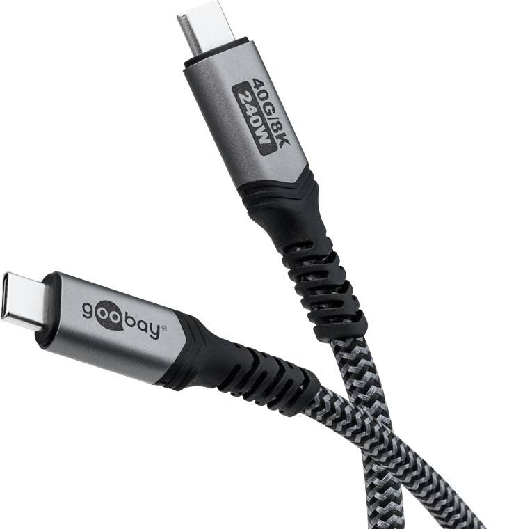 80x Goobay 74212 USB-C™-Kabel mit Textilmantel, USB4™, 240 W, 40 Gbit/s, Power Delivery, 1,5 m, 1.5 m, schwarz-grau - USB-C™-Stecker > USB-C™-