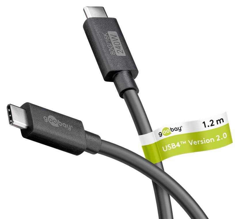 150x Goobay 74376 USB-C™-Kabel zertifiziert, USB4™ Version 2.0, 240 W, 80 Gbit/s, PD, 1,2 m, schwarz - USB-C™-Stecker > USB-C™-Stecker