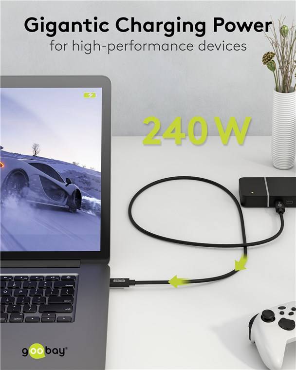 Goobay 74376 USB-C™-Kabel zertifiziert, USB4™ Version 2.0, 240 W, 80 Gbit/s, PD, 1,2 m, schwarz - USB-C™-Stecker > USB-C™-Stecker