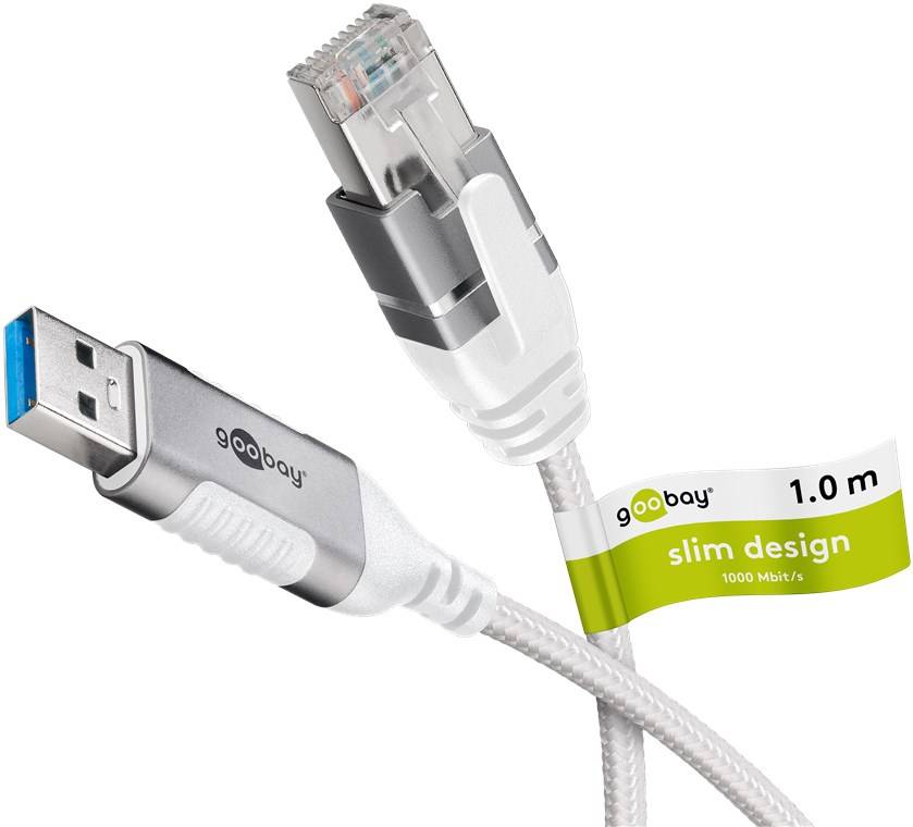 Goobay 74377 Ethernet-Kabel USB-A 3.0 auf RJ45, Slim, 1 m, 1 m, weiß - verbindet Router, Modem oder Netzwerk-Switch mit dem USB-A-Port von Laptop