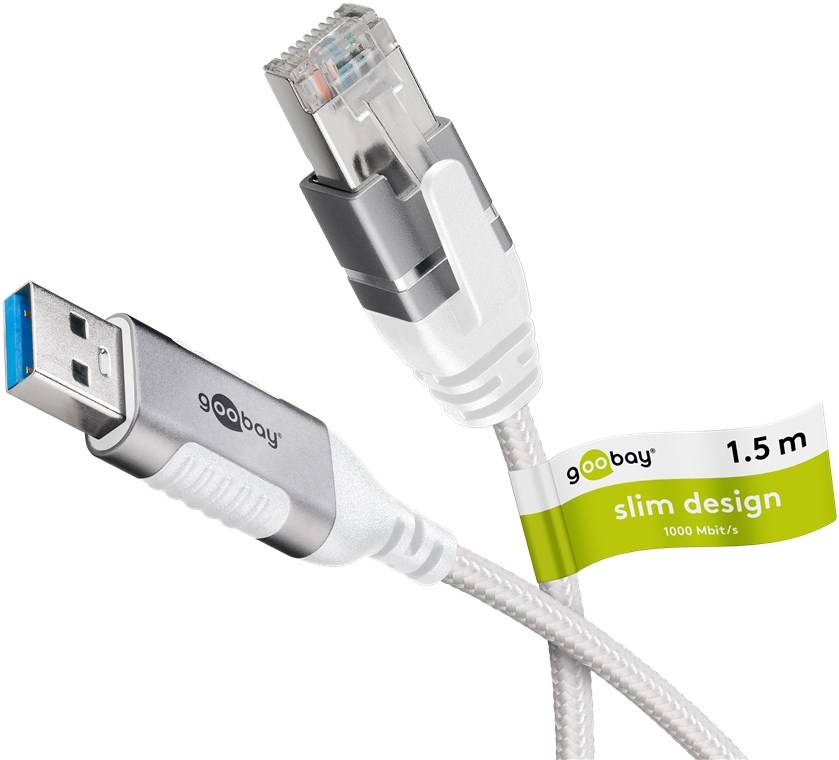 50x Goobay 74378 Ethernet-Kabel USB-A 3.0 auf RJ45, Slim, 1,5 m, 1.5 m, weiß - verbindet Router, Modem oder Netzwerk-Switch mit dem USB-A-Port von