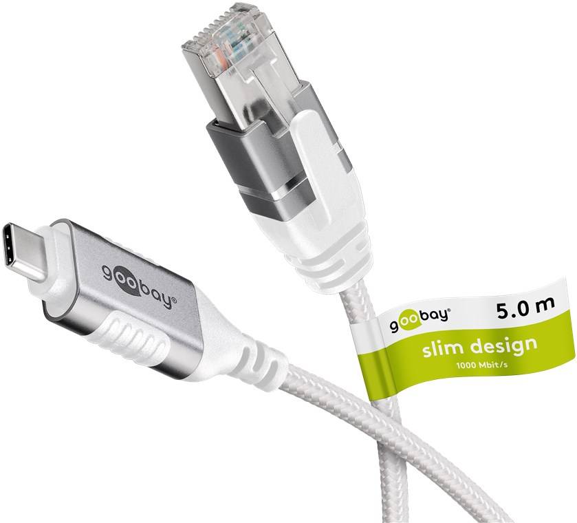45x Goobay 74389 Ethernet-Kabel USB-C™ 3.1 auf RJ45, Slim, 5 m, 5 m, weiß - verbindet Router, Modem oder Netzwerk-Switch mit dem USB-C™-Port von