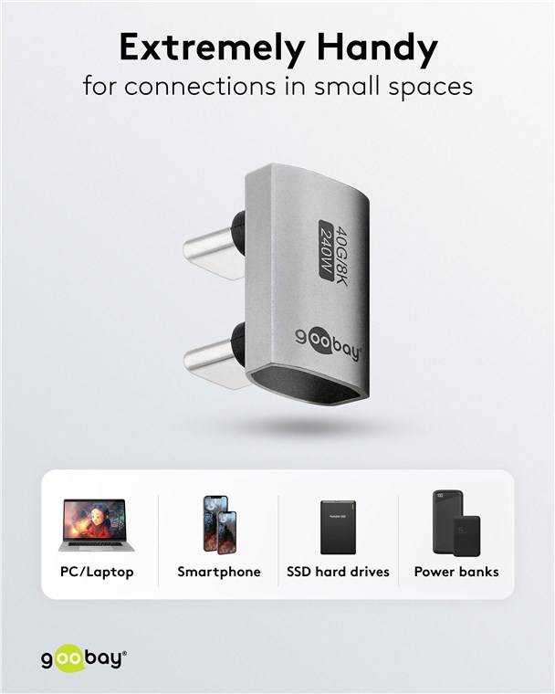 Goobay 74446 USB-C™-Adapter 180° U-Form, USB4™, Silber - USB-C™-Stecker > USB-C™-Stecker