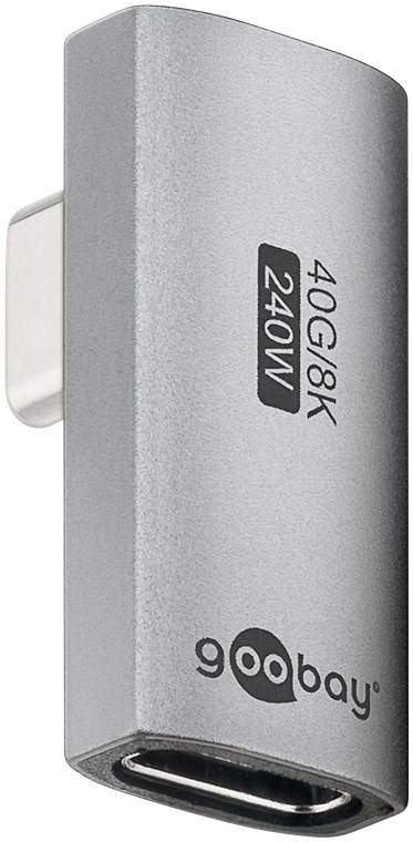 Goobay 74443 USB-C™-Adapter vertikal 90° rotiert, USB4™, Silber - USB-C™-Stecker > USB-C™-Buchse