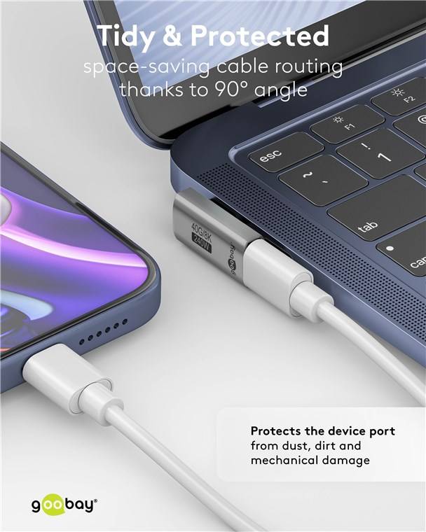 250x Goobay 74443 USB-C™-Adapter vertikal 90° rotiert, USB4™, Silber - USB-C™-Stecker > USB-C™-Buchse