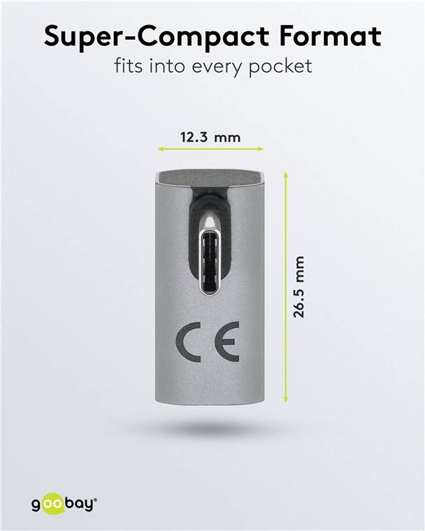 Goobay 74443 USB-C™-Adapter vertikal 90° rotiert, USB4™, Silber - USB-C™-Stecker > USB-C™-Buchse