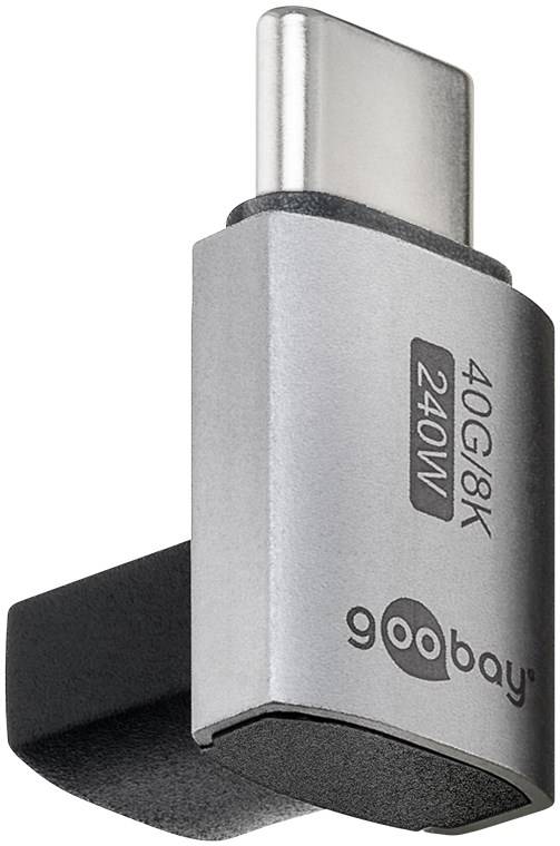 Goobay 74444 USB-C™-Adapter vertikal 90° kurz, USB4™, Silber - USB-C™-Stecker > USB-C™-Buchse