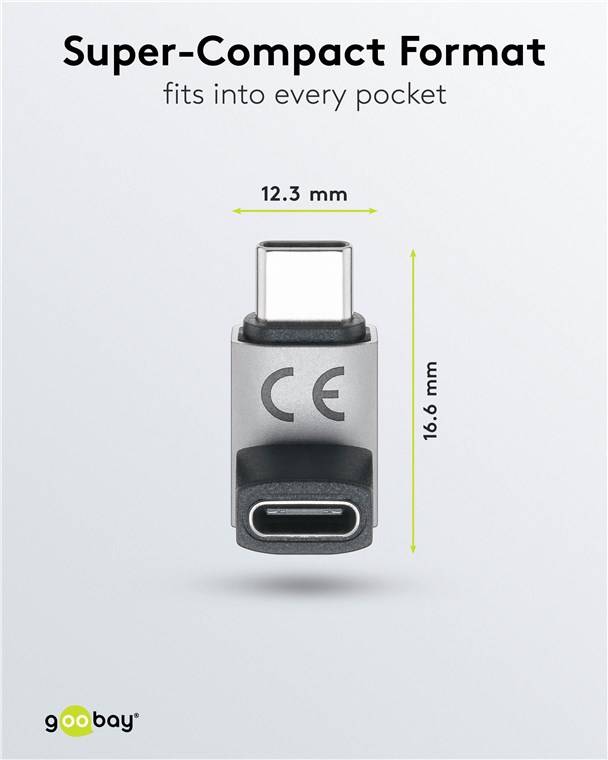 Goobay 74444 USB-C™-Adapter vertikal 90° kurz, USB4™, Silber - USB-C™-Stecker > USB-C™-Buchse