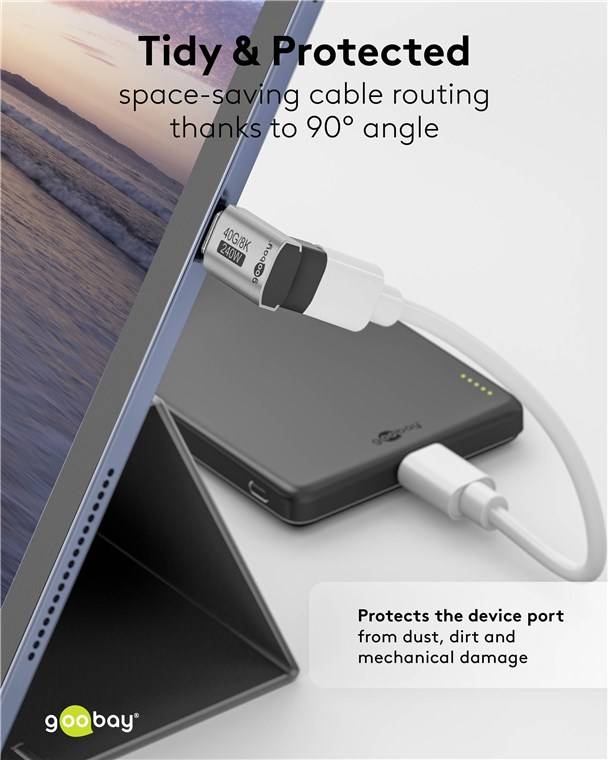 Goobay 74444 USB-C™-Adapter vertikal 90° kurz, USB4™, Silber - USB-C™-Stecker > USB-C™-Buchse