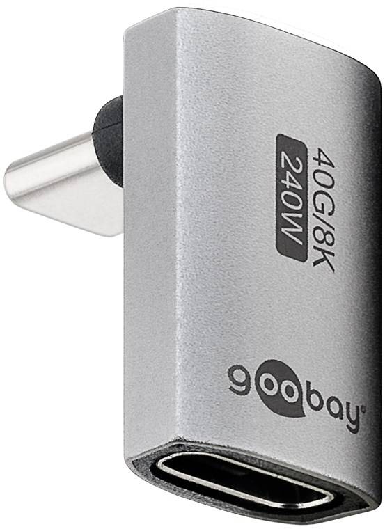 250x Goobay 74442 USB-C™-Adapter vertikal 90° lang, USB4™, Silber - USB-C™-Stecker > USB-C™-Buchse
