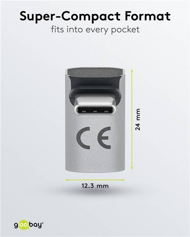 250x Goobay 74442 USB-C™-Adapter vertikal 90° lang, USB4™, Silber - USB-C™-Stecker > USB-C™-Buchse