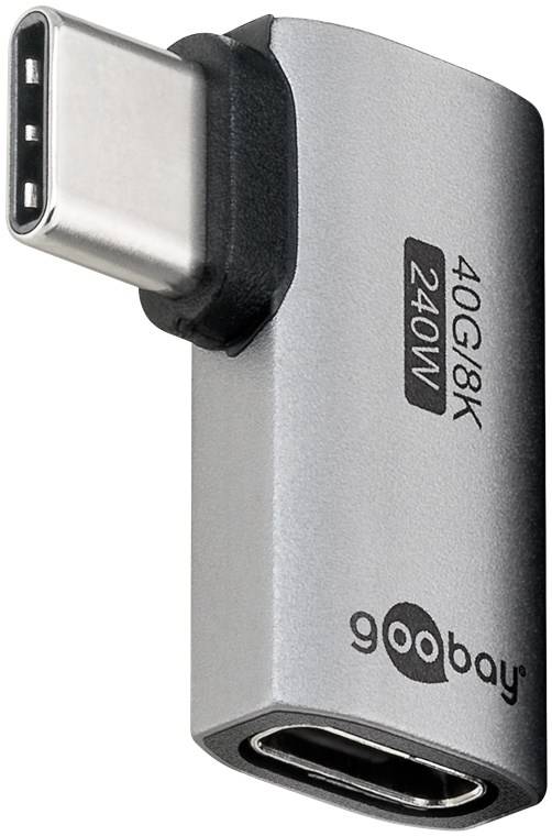 Goobay 74441 USB-C™-Adapter horizontal 90°, USB4™, Silber - USB-C™-Stecker > USB-C™-Buchse