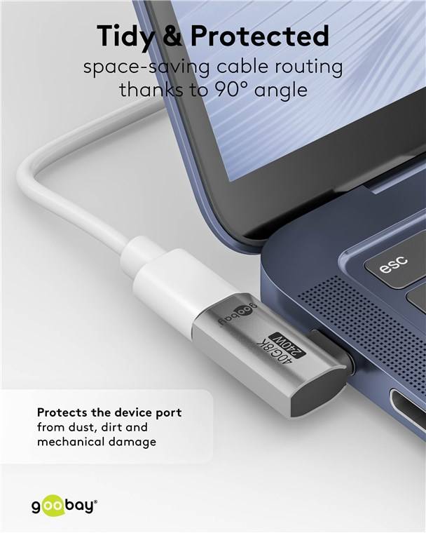 Goobay 74441 USB-C™-Adapter horizontal 90°, USB4™, Silber - USB-C™-Stecker > USB-C™-Buchse