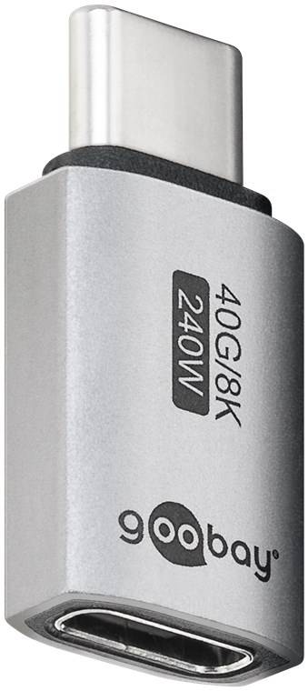 Goobay 74447 USB-C™-Adapter gerade, USB4™, Silber - USB-C™-Stecker > USB-C™-Buchse