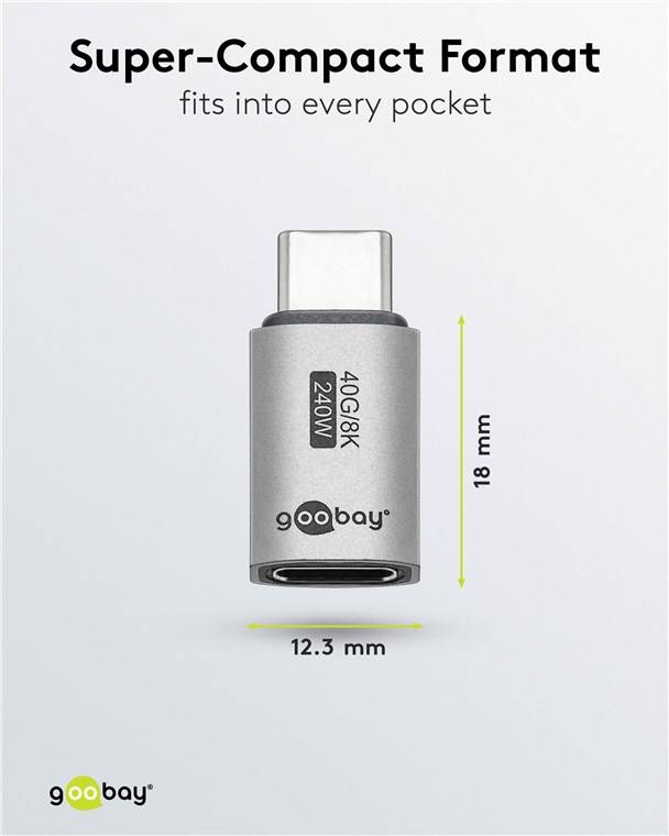 Goobay 74447 USB-C™-Adapter gerade, USB4™, Silber - USB-C™-Stecker > USB-C™-Buchse