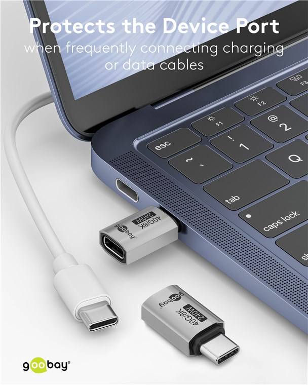 Goobay 74447 USB-C™-Adapter gerade, USB4™, Silber - USB-C™-Stecker > USB-C™-Buchse