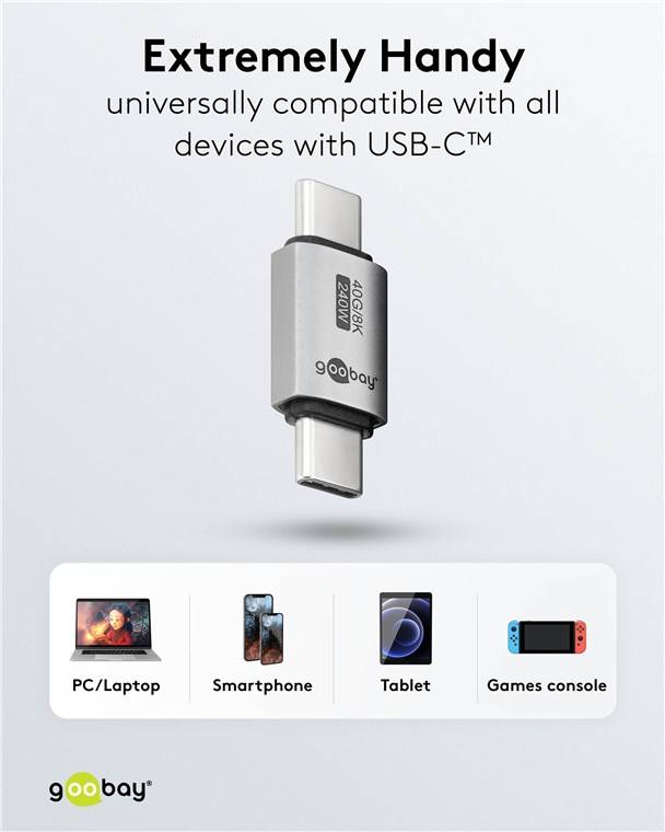 Goobay 74448 USB-C™-Adapter gerade, USB4™, Silber - USB-C™-Stecker > USB-C™-Stecker