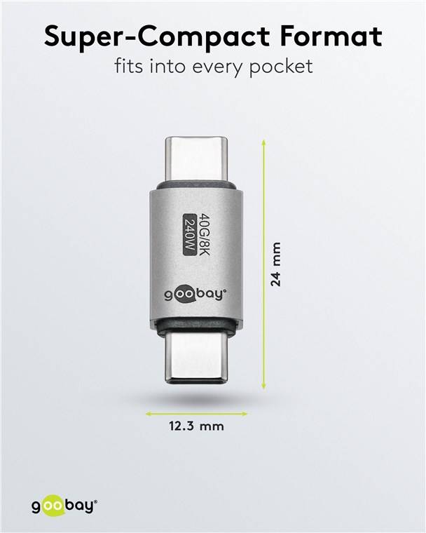 250x Goobay 74448 USB-C™-Adapter gerade, USB4™, Silber - USB-C™-Stecker > USB-C™-Stecker