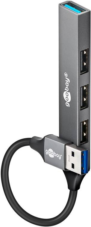 50x Goobay 74456 Slim 4-Port USB-Hub, USB-A auf USB-A, 5 Gbit/s, hellgrau, 0.1 m - USB-A-Stecker (USB 3.2) > 1x USB-A-Buchse (USB 3.2), 3x