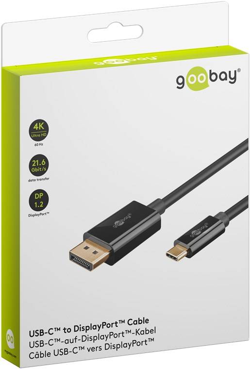 Goobay 75705 USB-C™-auf-DisplayPort™-Kabel 4K @ 60 Hz, 2 m, schwarz - USB-C™-Stecker > DisplayPort™-Stecker