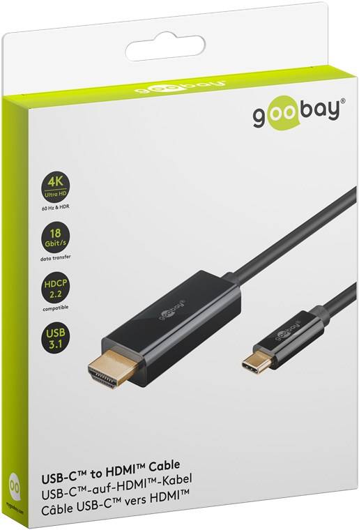 30x Goobay 75696 USB-C™-auf-HDMI™-Kabel 4K @ 60 Hz, 1 m, schwarz, 1 m - USB-C™-Stecker > HDMI™-Stecker (Typ A)