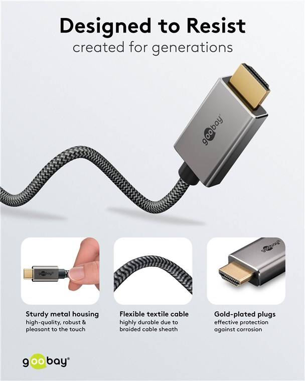 Goobay 75699 USB-C™-auf-HDMI™-Textilkabel 4K @ 60 Hz, 1 m, schwarz,silber, 1 m, schwarz-Silber - USB-C™-Stecker > HDMI™-Stecker (Typ A)