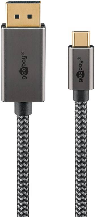 Goobay 75707 USB-C™-auf-DisplayPort™-Textilkabel 4K @ 60 Hz, 1 m, schwarz,silber, schwarz-Silber - USB-C™-Stecker > DisplayPort™-Stecker