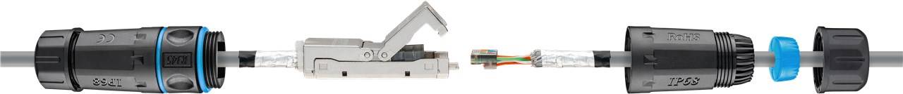 Goobay 44414 Outdoor (IP68) Netzwerkkabel-Verbinder, CAT 6A STP geschirmt - staub- und wasserdicht, Klemmleiste für LSA Montage (werkzeugfrei)