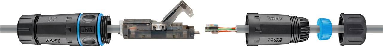 Goobay 44416 Outdoor (IP68) Netzwerkkabel-Verbinder, CAT 6A UTP ungeschirmt - staub- und wasserdicht, Klemmleiste für LSA Montage (werkzeugfrei)