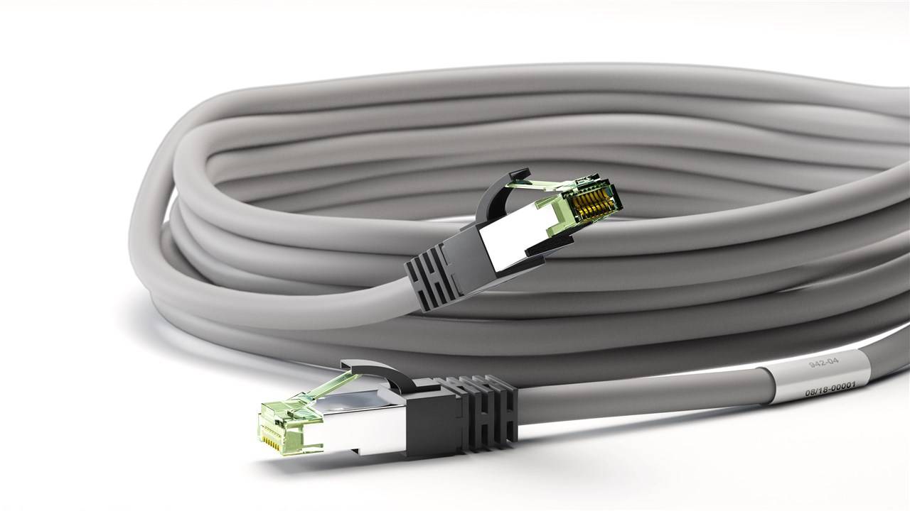 Goobay 55141 RJ45 (CAT 6A, 500 MHz) Patchkabel mit CAT 8.1 S/FTP Rohkabel, grau, 10 m - 99,9 % sauerstofffreier Kupferleiter (OFC), AWG 24
