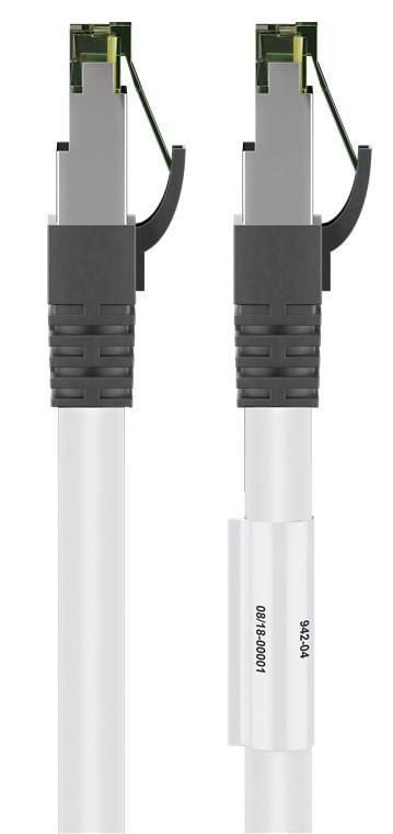 Goobay 55128 RJ45 (CAT 6A, 500 MHz) Patchkabel mit CAT 8.1 S/FTP Rohkabel, weiß, 7.5 m - 99,9 % sauerstofffreier Kupferleiter (OFC), AWG 24