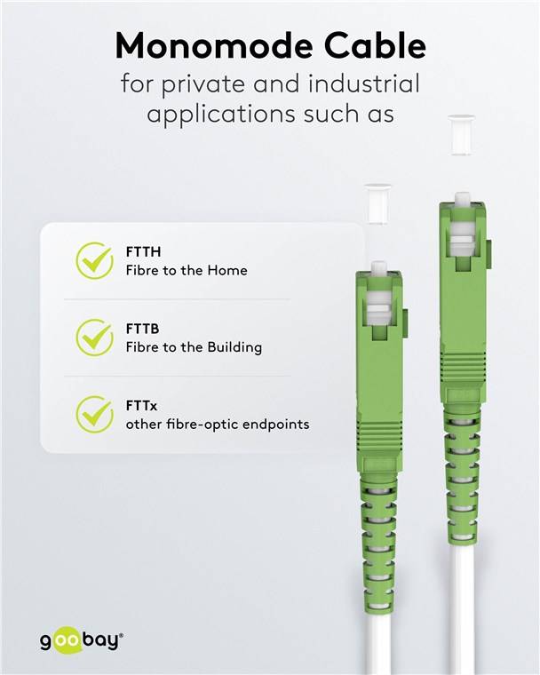 Goobay 59597 Glasfaserkabel (FTTH), Singlemode (OS2) White, (Simplex), 5 m, 5 m, Weiß - SC-APC (8°) Stecker > SC-APC (8°) Stecker, halogenfreier Ka