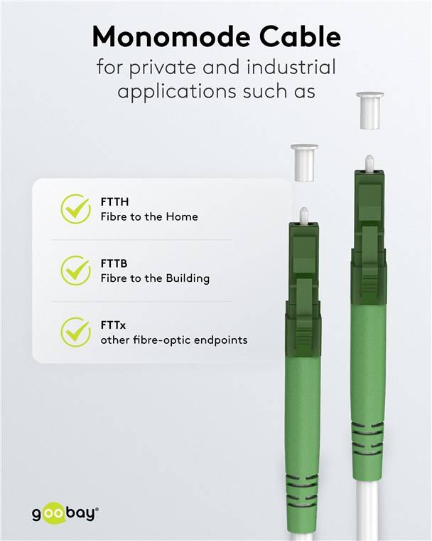 Goobay 59583 Glasfaserkabel (FTTH), Singlemode (OS2) White, (Simplex), 0,5 m, 0.5 m, Weiß - LC-APC (8°) Stecker > LC-APC (8°) Stecker, halogenfreie