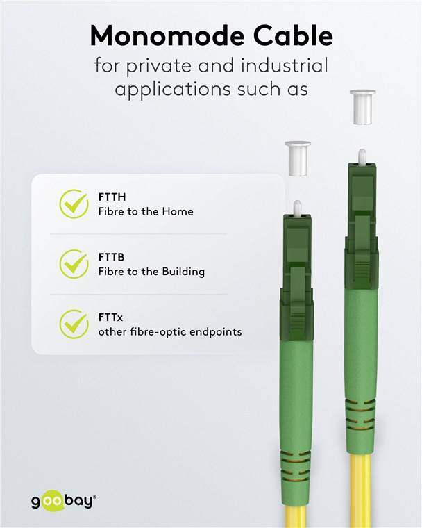 Goobay 59635 Glasfaserkabel (FTTH), Singlemode (OS2) Yellow, (Simplex), 25 m, 25 m, Gelb - LC-APC (8°) Stecker > LC-APC (8°) Stecker, halogenfreier