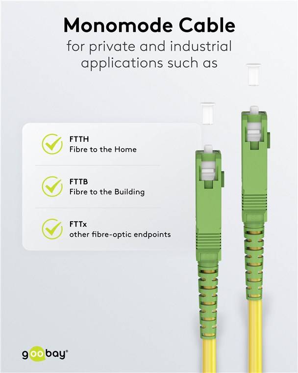 Goobay 59639 Glasfaserkabel (FTTH), Singlemode (OS2) Yellow, (Simplex), 2 m, 2 m, Gelb - SC-APC (8°) Stecker > SC-APC (8°) Stecker, halogenfreier Ka