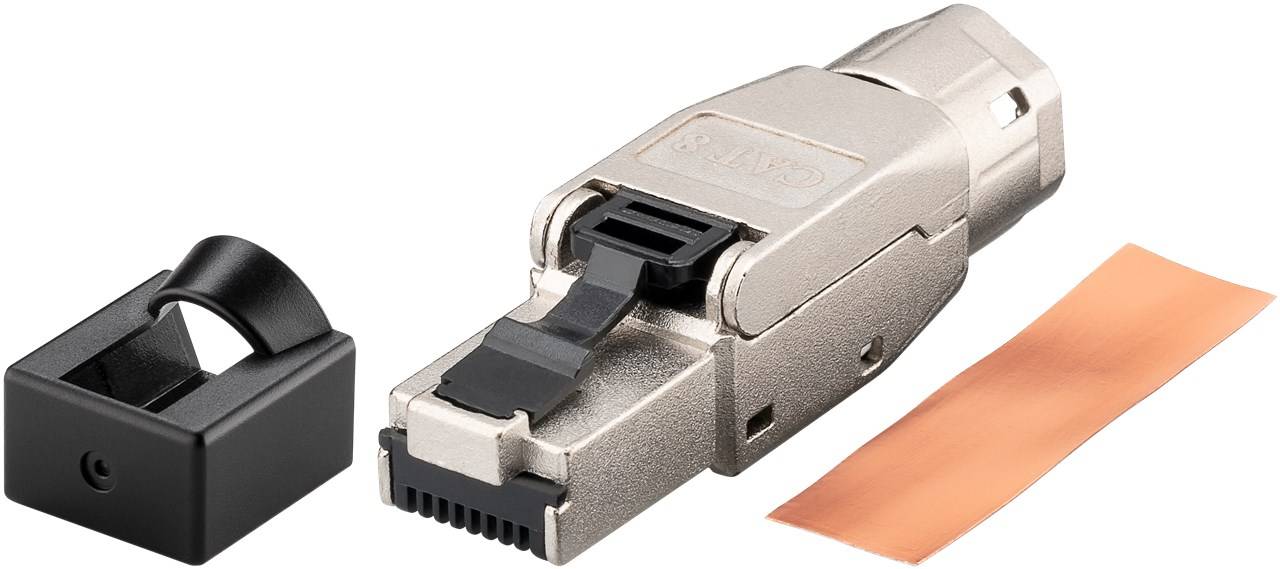 Goobay 61130 CAT 8.1 feldkonfektionierbarer RJ45-Stecker, STP geschirmt - für 5,0-8,5 mm Kabeldurchmesser, mit Schraubkappe, werkzeugfreie