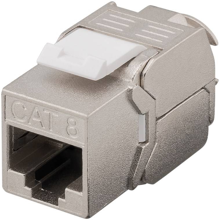50x Goobay 61129 Keystone-Modul RJ45 CAT 8.1, STP, GHMT-zertifiziert - 15,8 mm breit, 180° Kabelauslass, Krokodil-Typ, Klemmleiste für LSA Montage
