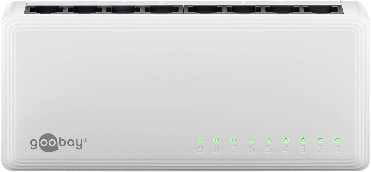 Goobay 64564 8-Port Gigabit Ethernet Netzwerk-Switch, weiß - 8x RJ45-Buchsen, Autonegotiation, 1000 Mbit/s